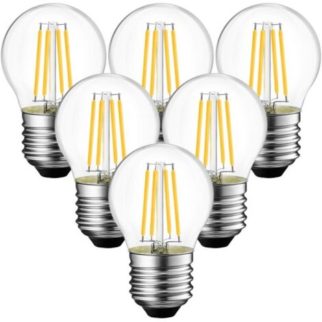 Ampoule, 4W Ampoule LED E27 Filament G45, 470 lumens Equivalente à Ampoule Halogène Vintage 40W, 2700K Blanc Chaud, Non réglable,Lot de 6