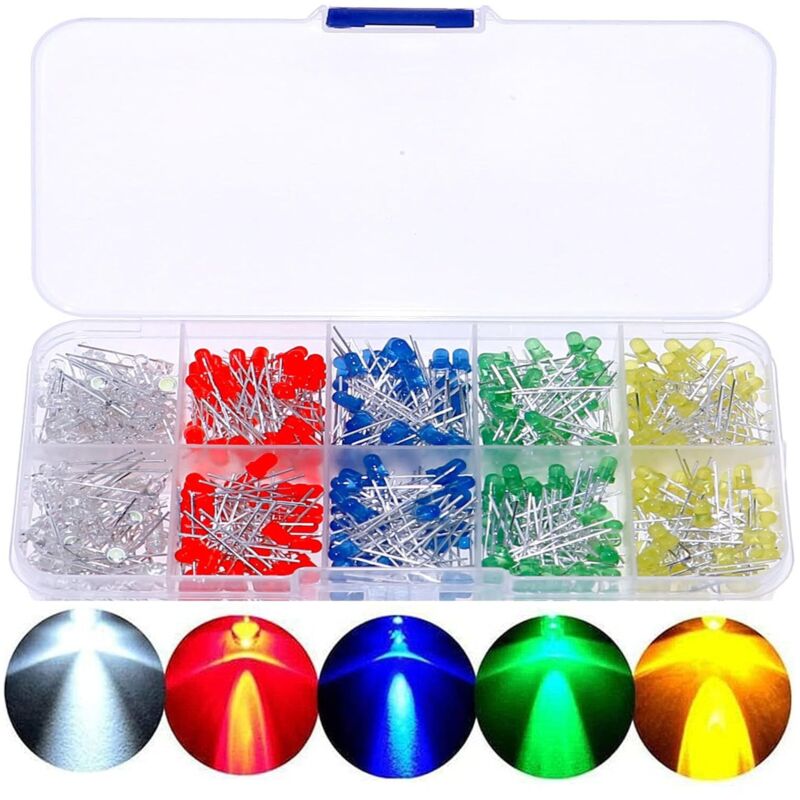 Ampoule à diode électroluminescente LED, lampe ultra-lumineuse, 5 couleurs, 3 mm et 5 mm, diodes électroluminescentes multicolores, assortiment de