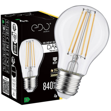 Ampoule à filament DARI LED 4W 840lm E27 3000K chaud A60 Classe A EDO Solutions