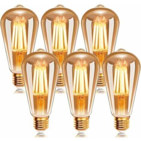 Ampoule à filament LED E27 ST64 6W 2200K Blanc Chaud, Ampoules Rétro Edison Vintage Antique Lampe, 540Lm Equivalent à Ampoule Incandescente 48W, Lot de 6