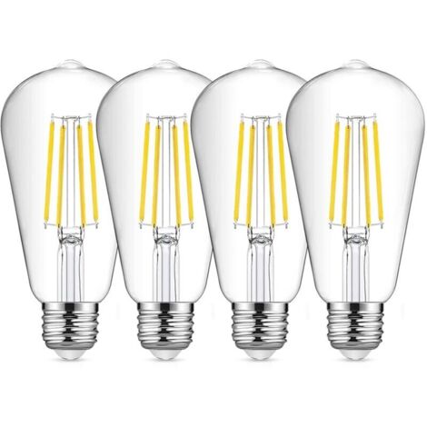Ampoule à filament LED E27 ST64, ampoule vintage blanc froid 8 W 6500 K, ampoule Edison vintage, lampe antique rétro, équivalente à une ampoule à incandescence de 80 W, paquet de 4