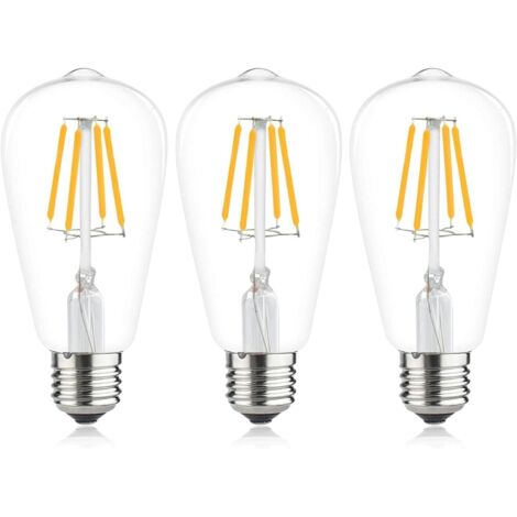 Ampoule à filament LED E27 ST64 ,Ampoules Vintage 6W 2700K Blanc Chaud ,  Rétro Edison Ampoule Vintage Antique Lampe , 540Lm Equivalent à Ampoule Incandescente 48W, Lot de 3