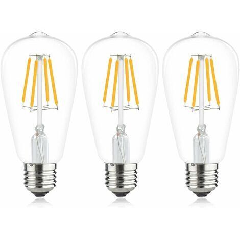 Ampoule à filament LED E27 ST64 ,Ampoules Vintage 6W 2700K Blanc Chaud ,  Rétro Edison Ampoule Vintage Antique Lampe , 540Lm Equivalent à Ampoule Incandescente 48W, Lot de 3