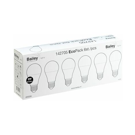 ampoule à led - bailey ecobasic - culot e27 - a60 - 8w - 4000k - lot de 6 - bailey 142705
