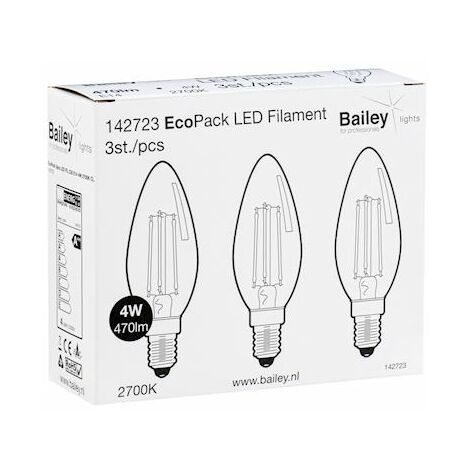 ampoule à led - bailey filament - culot e14 - 4w - 2700k - c35 - lot de 3 - bailey 142723