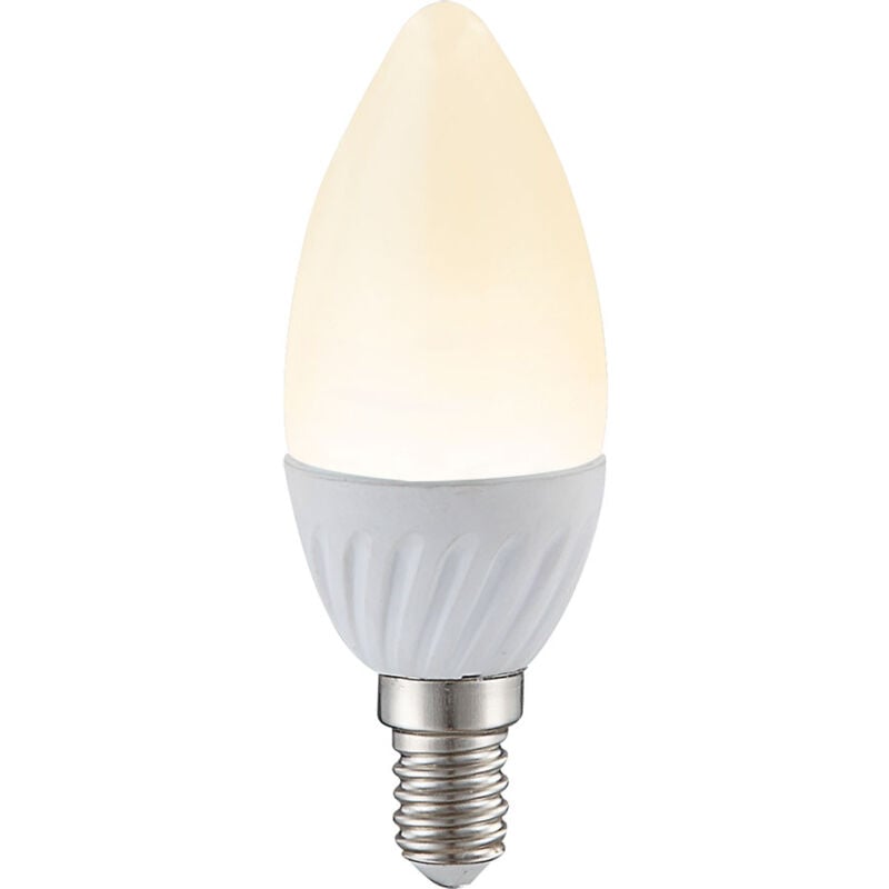 Ampoule blanche lampe en céramique en forme de bougie moderne, 1x douille led E14 4,9 watts 470 lumens 3000 k blanc chaud, DxH 3,7x9,9