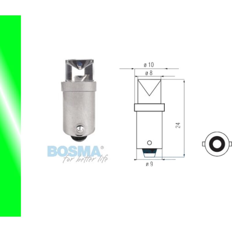 Ampoule BOSMA 12V 1LED STANDARD BA9s VERTE GRAND VISIONNEMENT BLISTER