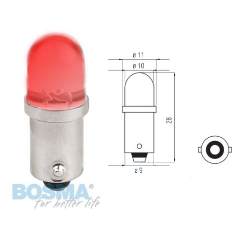 Ampoule BOSMA 12V 1LED STANDARD BA9s Rouge blister