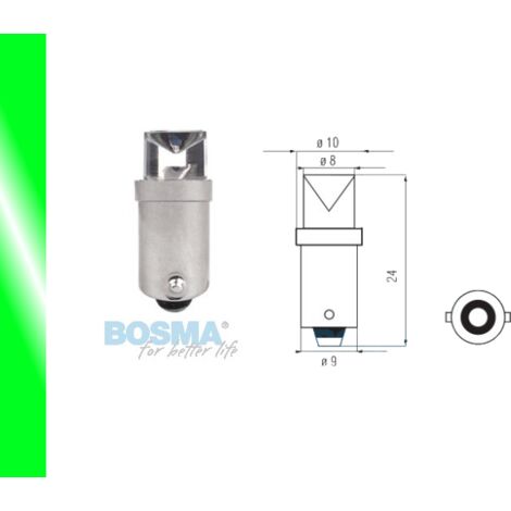 Ampoule BOSMA 12V 1LED STANDARD BA9s VERTE GRAND VISIONNEMENT BLISTER