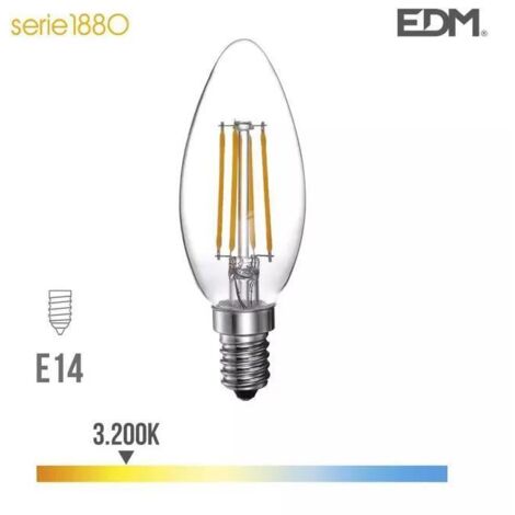 Ampoule bougie à filament LED EDM E14 4W 500lm 3200K Lumière chaude Ø3,5x9,8cm