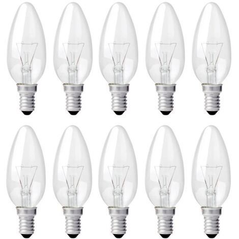 Ampoule Bougie Clair E14 40W, Ampoule Incandescence Dimmable, Blanc Chaud 2700K, 400LM, Ampoule Flamme, E14 Ampoules à bougie à vis Edison, Pack de 10
