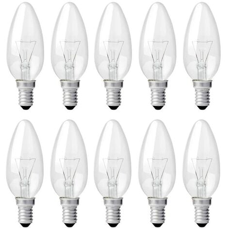 BEIJIYI Ampoule Bougie Clair E14 40W, Ampoule Incandescence Dimmable, Blanc Chaud 2700K, 400LM, Ampoule Flamme, E14 Ampoules à bougie à vis Edison, Pack de 10