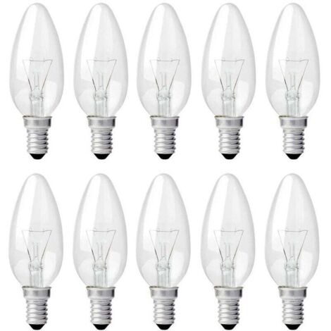 Ampoule Bougie Clair E14 40W, Ampoule Incandescence Dimmable, Blanc Chaud 2700K, 400LM, Ampoule Flamme, E14 Ampoules à bougie à vis Edison, Pack de 10