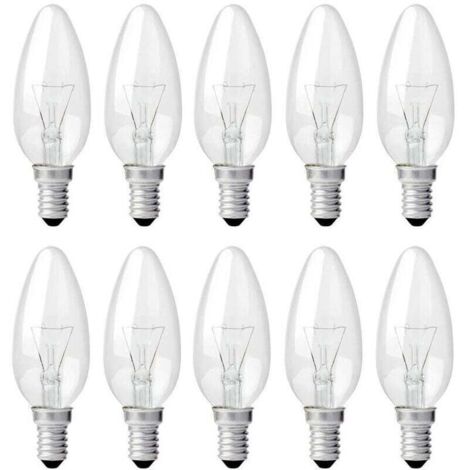 Ampoule Bougie Clair E14 40W, Ampoule Incandescence Dimmable, Blanc Chaud 2700K, 400LM, Ampoule Flamme, E14 Ampoules à bougie à vis Edison, Pack de 10