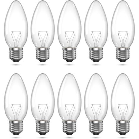 Ampoule Bougie Halogène E27 40W C35 Transparente Dimmable Blanc Chaud 2700K 220V Convient pour Salon, Chambre à Coucher, Salle à Manger ou Applique Murale Pack de 10