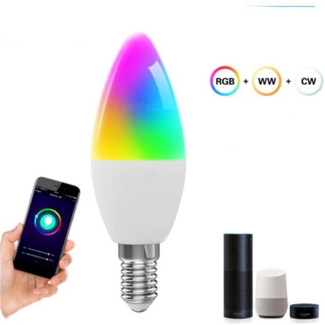 Ampoule bougie intelligente Tuya E14 compatible avec Alexa Google Speaker RGBCW 5 voies TUYA Ampoule pointue