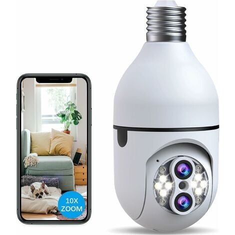 5G Caméra Ampoule, Caméra Ampoule 360° WiFi Extérieur avec Vision Nocturne,  Caméra De Surveillance Ampoule Garden, Suivi Automatique, Audio