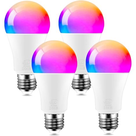 Ampoule Connectée Alexa 12W E27, Compatible avec Alexa (appareils Echo requis), Ampoule LED E27 Multicolore + CCT 2700K-6000K, Commande Vocale (4 Pack) [Classe énergétique E]