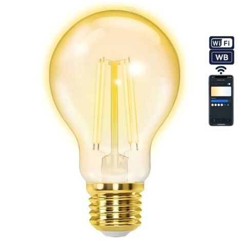Ampoule connectée WB Filament WiFi A60 E27, verre ambré doré, contrôle par application