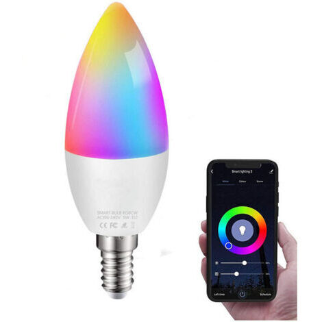 Ampoule Connectée WiFi LED E14 5.5W Ampoule Intelligente Compatible avec Alexa et Google Home, Télécommande, Commande Vocale, Couleur Dimmable, Aucun Concentrateur Requis, [Classe énergétique A+]