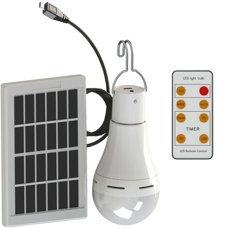 Ampoule De Camping Solaire Portative A Led 7W, Lumiere De Tente Suspendue Exterieure Etanche A Telecommande, Lumiere De Charge De Panneau Solaire Usb