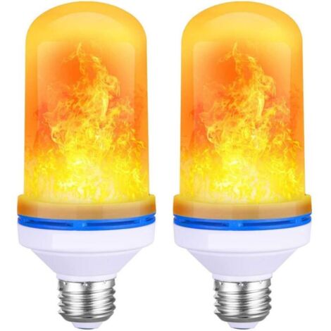 Ampoule de Flamme E27 9W LED. 4 Couleurs d'Éclairage. Capteur de Gravité pour Décoration de Noël Intérieure/Extérieure/Bar/Fête (Jaune x 2)