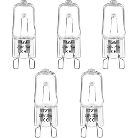 Ampoule de Four Halogène G9 25W 300 Degrés, 230V, Ampoule Halogène Dimmable Blanc Chaud 2800K, 300LM, G9 Lampes halogènes pour Four, Micro-Ondes, Plafonnier, Eclairage D'armoire, Lot de 5