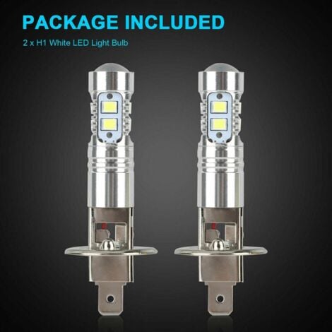 EURITECSA Ampoule de phare LED H1 6000k feux de route et feux de croisement 100w antibrouillard haute luminosité blanc, 2pcs