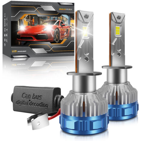 Ampoule de phare LED H1 pour voiture, kit de conversion de phare LED 60 W 60 000 lm 6 000 K, refroidissement à vitesse 12 000 tr/min, ampoule de faisceau haut et bas étanche super brillante, lot de 2