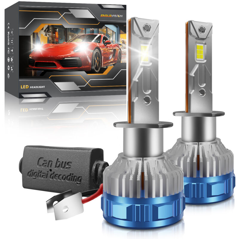 Lifcausal - Ampoule de phare led H1 pour voiture, kit de conversion de phare led 60 w 60 000 lm 6 000 k, refroidissement à vitesse 12 000 tr/min,