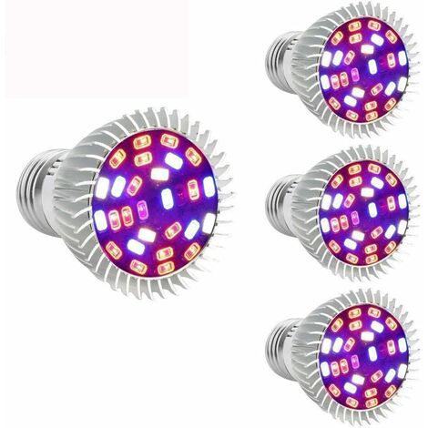 Ampoule de plante E27 Lampe de plante 28W Croissance à spectre complet Éclairage de plante de jardin d'intérieur Lampe hydroponique pour plantes à fleurs [Lot de 4] - RWJardin › Jardinage › Équipement