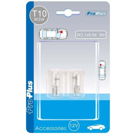 Ampoule de voiture 12V 3W T10 W2,1x9,5d 2 pièces sous blister