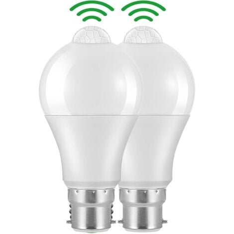 JUSCH Ampoule Detecteur de Mouvement B22 Baïonnette LED, 12W, 1020lm, Blanc Froid 6000 K, CIR 85, étanches IP42 à économie d'énergie, non dimmable, Ampoule à Détecteur de Mouvement(2 pièces)