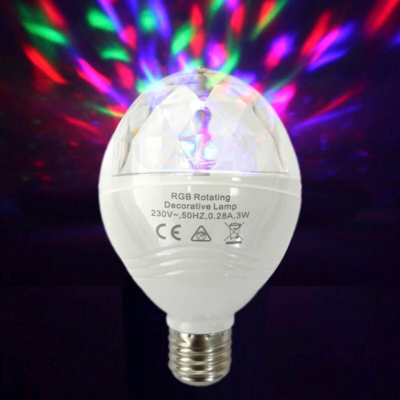 AMPOULE DISCO LED RGB E27 3W MULTICOLORE ROTATION 360° Ø8x13cm