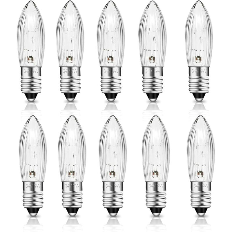 Ampoule E10 34V 3W Bougie, 30LM Blanc Chaud 2700K, Ampoule Bougie E10 pour Arche Lumineuse, Arbre de Noël, Guirlande, Lot de 10