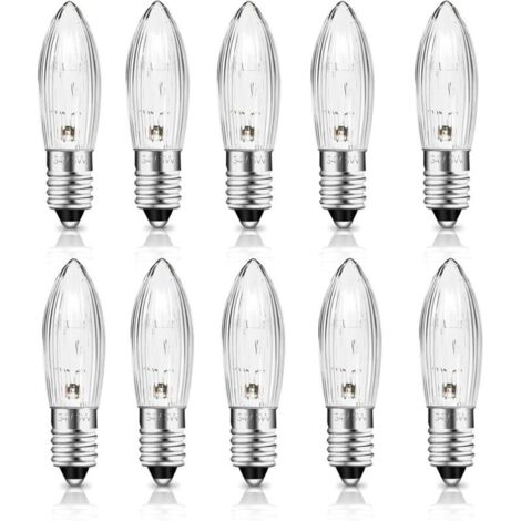 Ampoule E10 34V 3W Bougie, 30LM Blanc Chaud 2700K, Ampoule Bougie E10 pour Arche Lumineuse, Arbre de Noël, Guirlande, Lot de 10