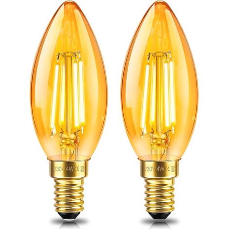 Ampoule E14 LED Filament Bougie Vintage 4W, Equivalent 40W Lampe, Verre Ambré Blanc Chaud 2200K, C35 Bougie Filament Rétro, 400LM, AC 220V, Non-Dimmable, Décorative pour Restaurant Café Bar, Lot de 2