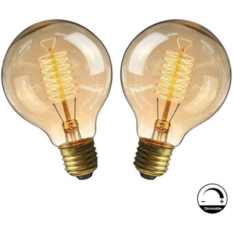 Ampoule E27 ,Fil Lampe Rétro Antique 220V Grosse Ampoule 40W Edison Globe G80 Ampoule Filament Blanc Chaud 2 Pack