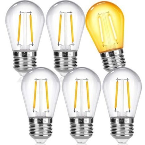 Ampoule E27 LED 2W S14 Edison Filament Plastique 220V Blanc Chaud 2700K, Non dimmable, équivalente 20W, Ampoule de Remplacement S14 E27 pour Guirlande Lumineuse Extérieure Jardin, Lot de 6 [Classe éne