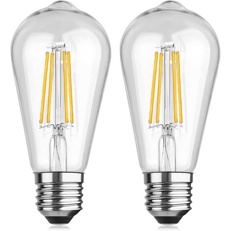 Ampoule E27 LED, ST64 Blanc Chaud 2700K Ampoule Edison Vintage E27, 600LM, 6W, Équivalent a 60W, Lampe Décorative pour la Maison, Bars, Café, Restaurant,Non Dimmable,Lot de 2
