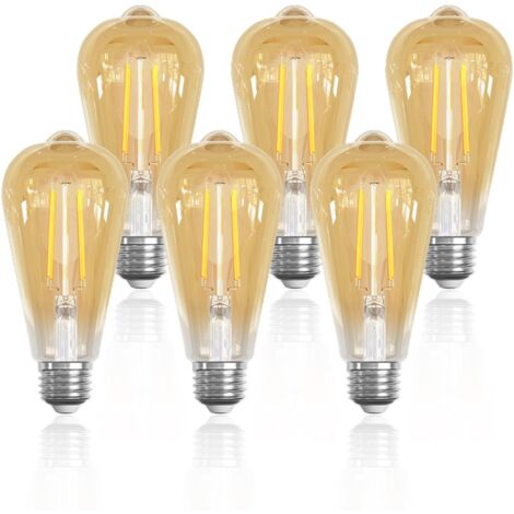 Ampoule E27 Vintage Blanc Chaud 2700K, 6W ST64 Edison Ampoule LED, Équivalent Incandescente 60W,630LM Ampoule Rétro LED E27, Non Dimmable, pour Bar Café Restaurant Maison, Lot de 6