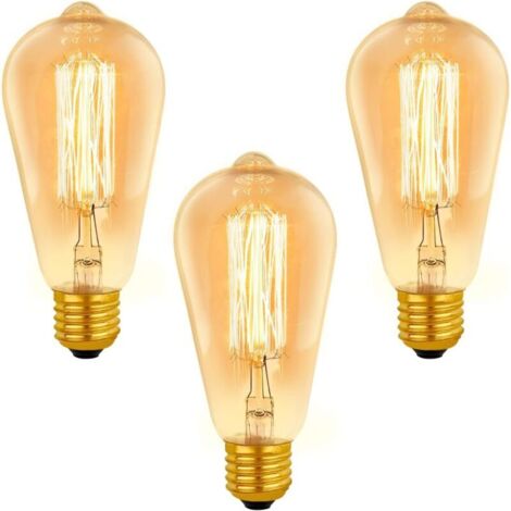Ampoule E27 Vintage ST64 Dimmable 40W Blanc Chaud 2200K,400lm, AC 220V, Ampoule à Incandescence Rétro, E27 Filament Vintage Lampe pour Éclairage Décorative, lot de 3
