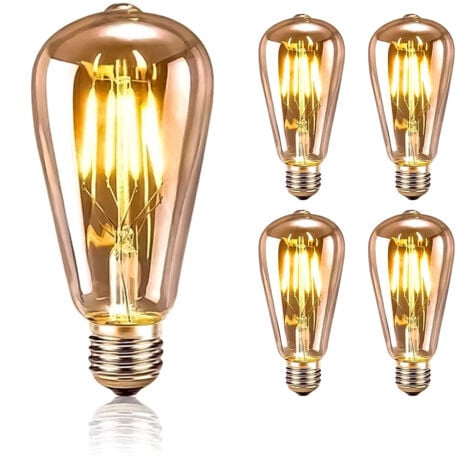 Ampoule E27 Vintage, Ultrixe 5 Pièces Ampoule Edison LED E27 ST64 Lampe Décorative Rétro Edison Ampoule Vintage Antique Lampe 2200K 8W Filament Blanc Chaud pour Restaurant Café Bar Ampoules à Incandes