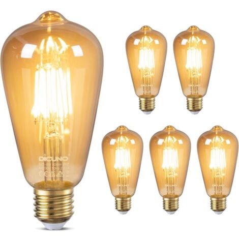Ampoule Edison Vintage E27 6W, Ampoule edison LED décorative équivalent 60W, Blanc chaud 2200K, Verre ambré, Non dimmable, Lampe à filament LED E27 pour restaurant, café, bar, 6 Pièces [Classe énergét