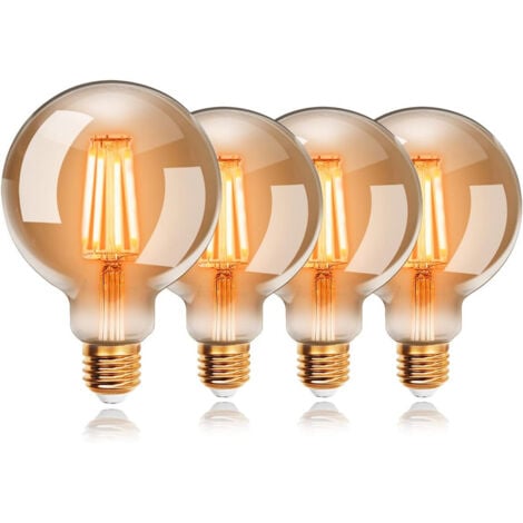 Ampoule Edison Vintage, grande ampoule ronde Edison Antique, G80 E27, filament fileté, intensité variable, lot de 4,OUYLAF