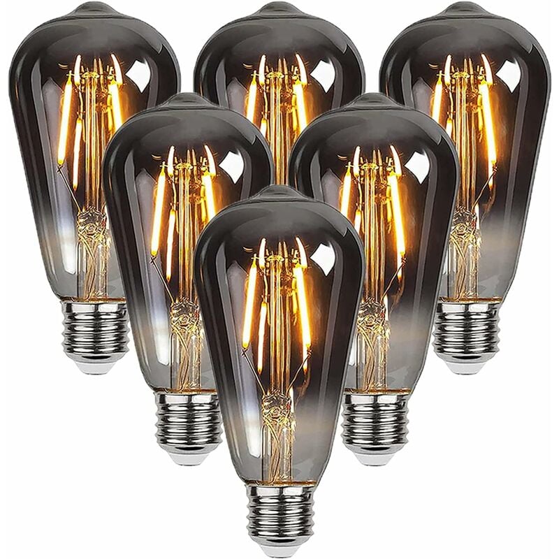 Ampoule Edison,6 Pièces E27 ST64 4W Ampoule led Vintage Lampe Décorative Ampoules Rétro Filament Ampoule Antique Blanc Chaud pour Restaurant, Café,