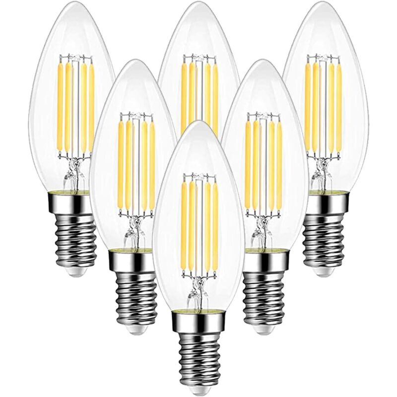 Ampoule Filament Bougie Vintage LED E14, Ampoules 6W LED Filament équivalent ampoule traditionnelle 60W, E14 Ampoules Culot Vintage Edison Blanc