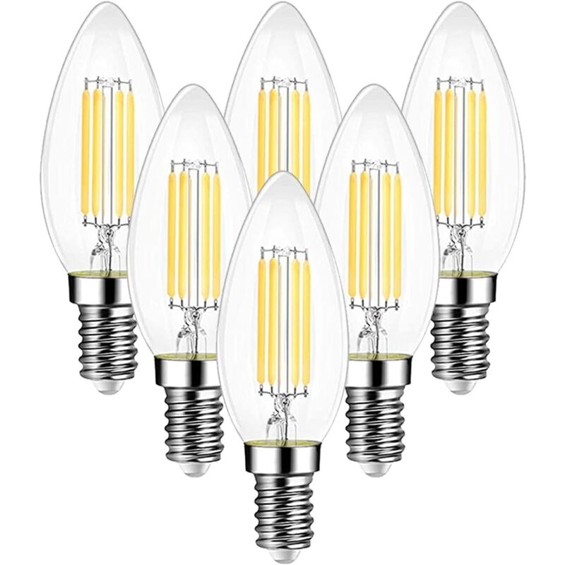 Ampoule Filament Bougie Vintage LED E14, Ampoules 6W LED Filament équivalent ampoule traditionnelle 60W, E14 Ampoules Culot Vintage Edison Blanc