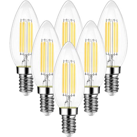 Ampoule Filament Bougie Vintage LED E14,                              Ampoules 6W LED Filament équivalent ampoule traditionnelle 60W, E14 Ampoules Culot Vintage Edison Blanc Chaud 2700K 750LM, Lot de 