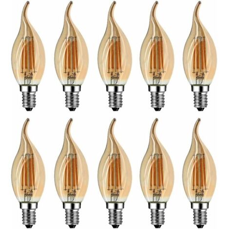 Ampoule Flamme LED E14, 4W Equivalent à Ampoule Halogène/Incandescente 40W, Blanc Chaud 2700K, Flamme Bougie LED encastrable, 360° Faisceau, IRC80, Verre marron, Lot de 10 [Classe énergétique A++]